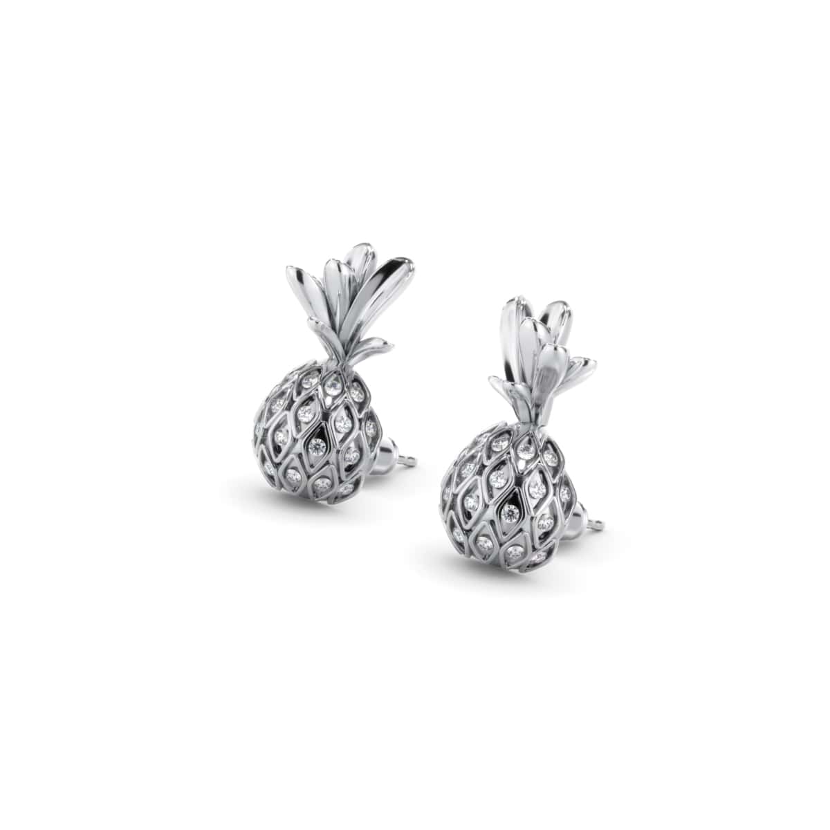 Pina colada | Or Blanc Vermeil | Boucles d'oreilles ananas diamant CZ